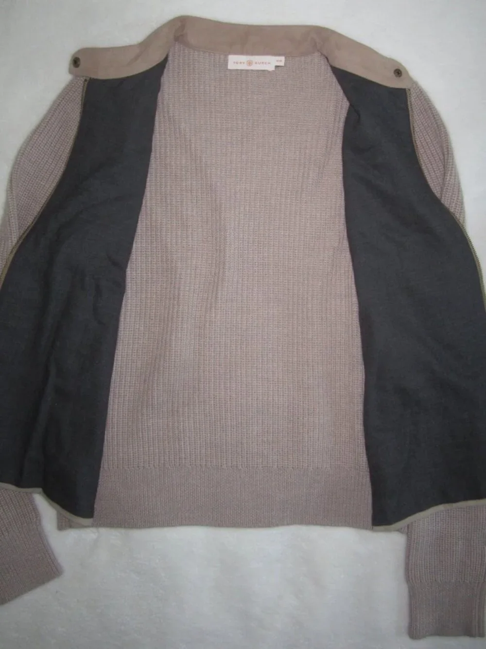 TORY BURCH Suede Front Merino Wool Cardigan Sweater Jacket Women's Medium